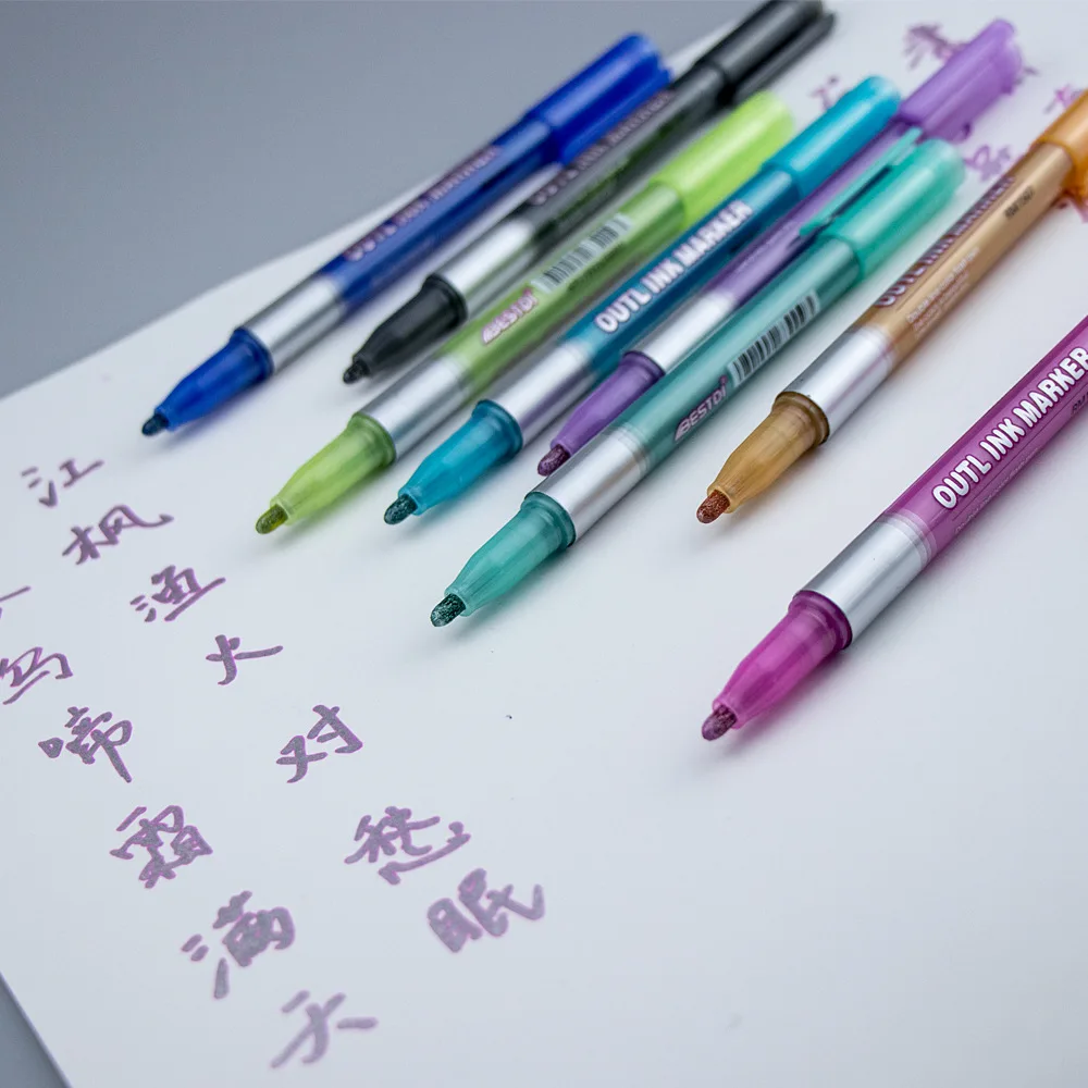 12 Color Double Line Outline Art Pen Marker Pen DIY Graffiti Outline Marker Pen Highlighter Scrapbook Bullet Diary Poster Card