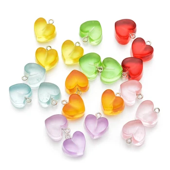 

10pcs Mix Heart Charms Resin Glitter Candy Transparent Color Necklace Keychain Pendant Charm DIY Making Accessories