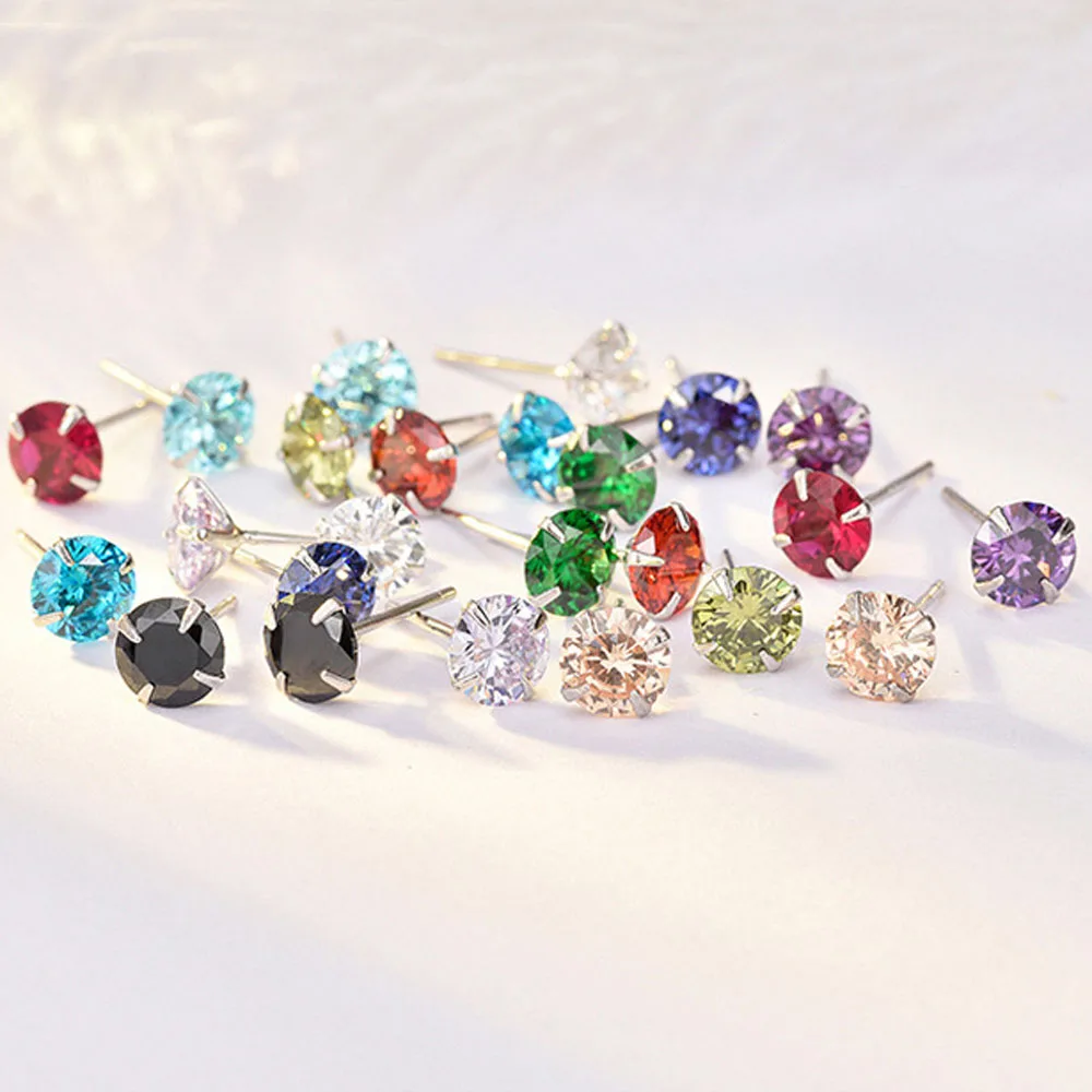 

1pair 6mm Cute Zircon Ear Stud S925 Sterling Silver Pin Earrings For Women Ear Stud Girl Jewelry Birthday Gift E001