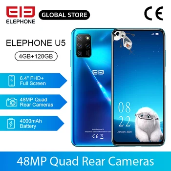 Перейти на Алиэкспресс и купить Новый ELEPHONE U5 4GB 128GB смартфон 48MP Quad камеры заднего 6,4 дюймFHD + безрамочный экран с Экран Helio P60 Octa Core 4000 мАч Android 10,0 NFC
