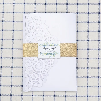 

Elegant european style laser cut white pocket fold wedding invitations