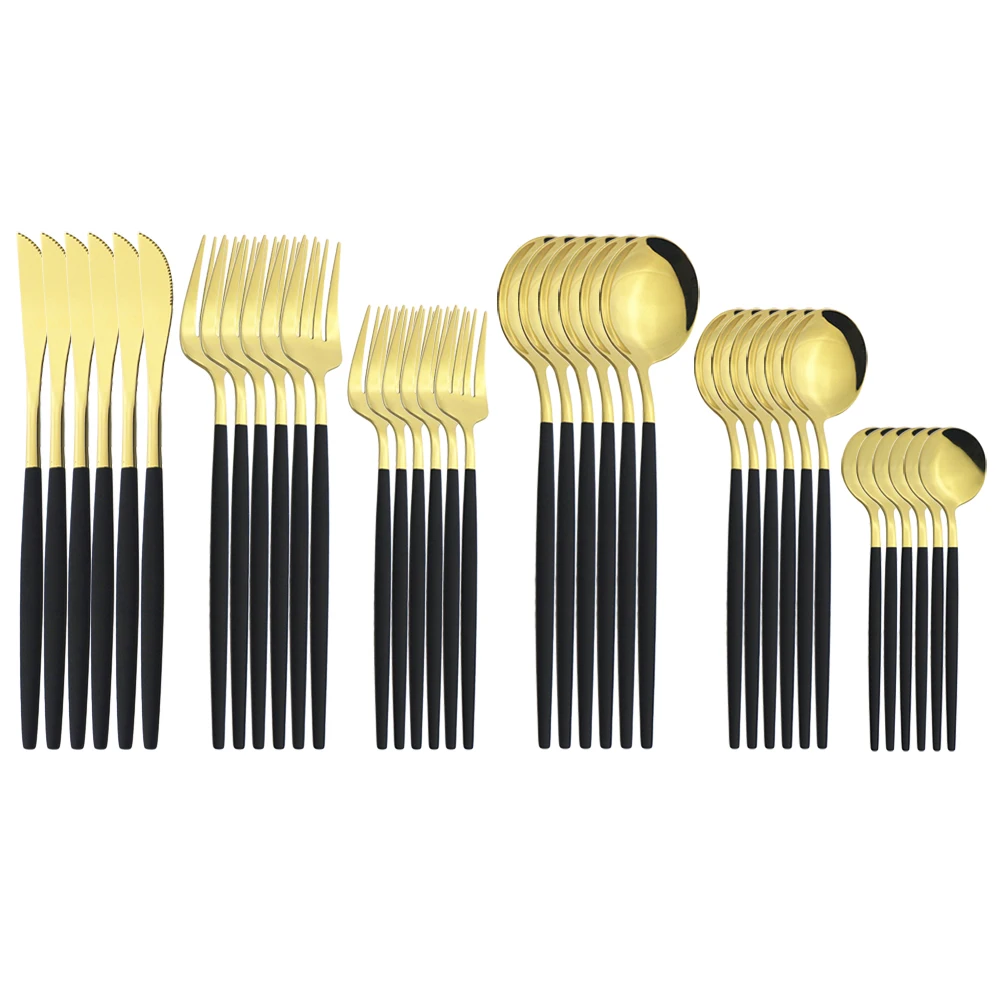 Cutlery Set Western Style Stainless Steel Knives Dessert Fork Coffee Spoon Dinnerware Flatware Silverware Party Tableware 36Pcs