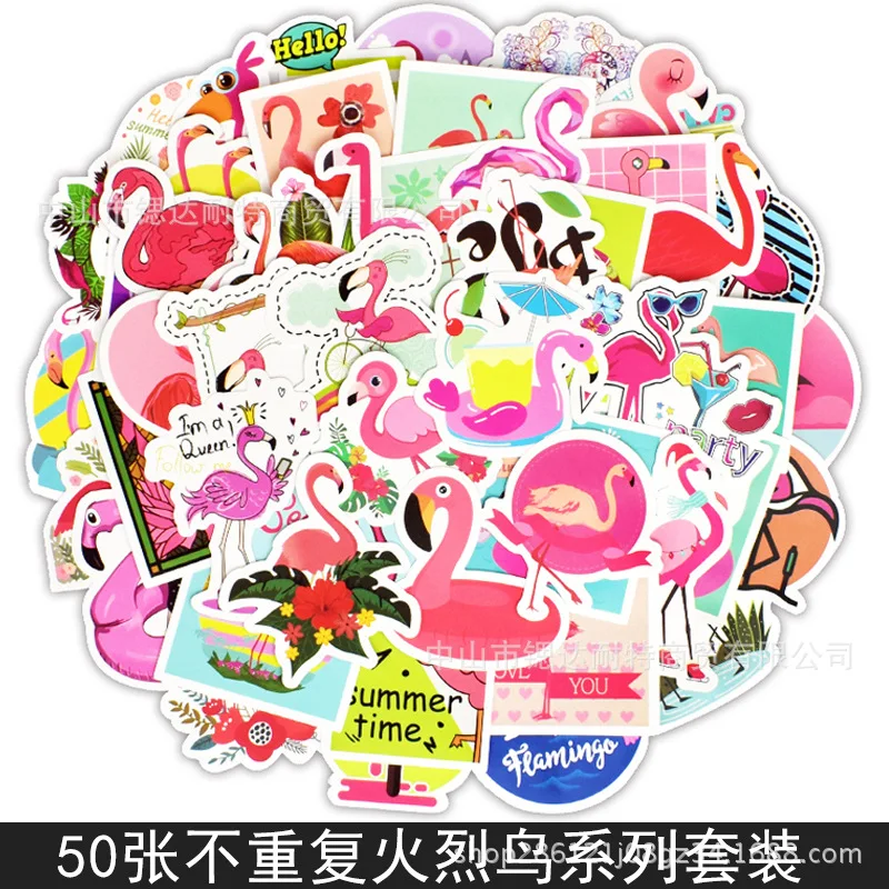 

50PCS Pink Flamingos Girl Stickers to DIY Laptop Motorcycle Luggage Snowboard Car Fridge Phone