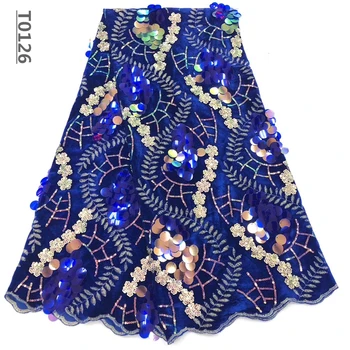 

Royal Blue Velvet Lace Fabric for Dresses Latest Nigerian French Tulle Lace with Sequin High Quality African Sequins Lace Fabric