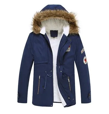 Толстое Мужское пальто Зимняя шерстяная приталенная куртка с капюшоном Мужская бархатная теплая меховая куртка повседневная теплая длинная парка - Цвет: Blue