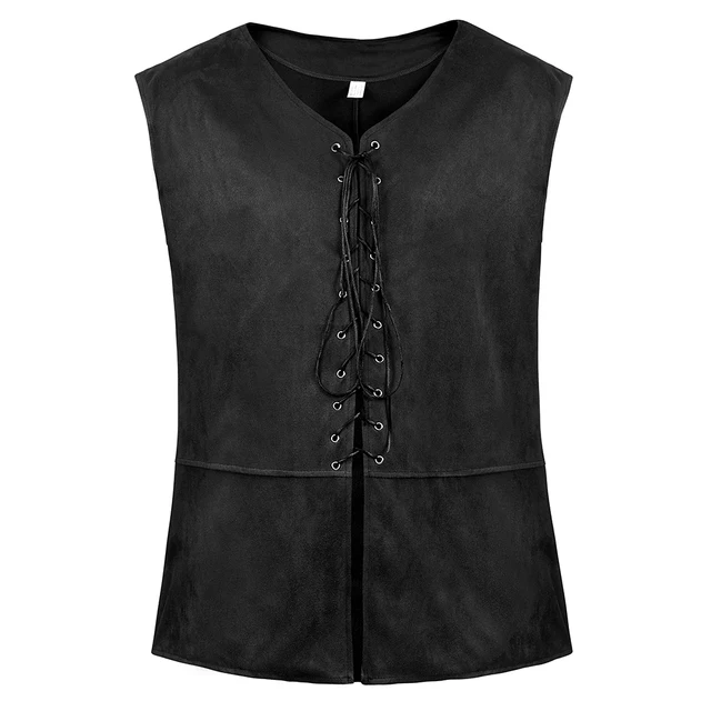 Pirate Vest Men Medieval Costume 18th Century Chevalier Sleeveless Waistcoats Gothic Renaissance Vest Pirate Costume Cosplay black