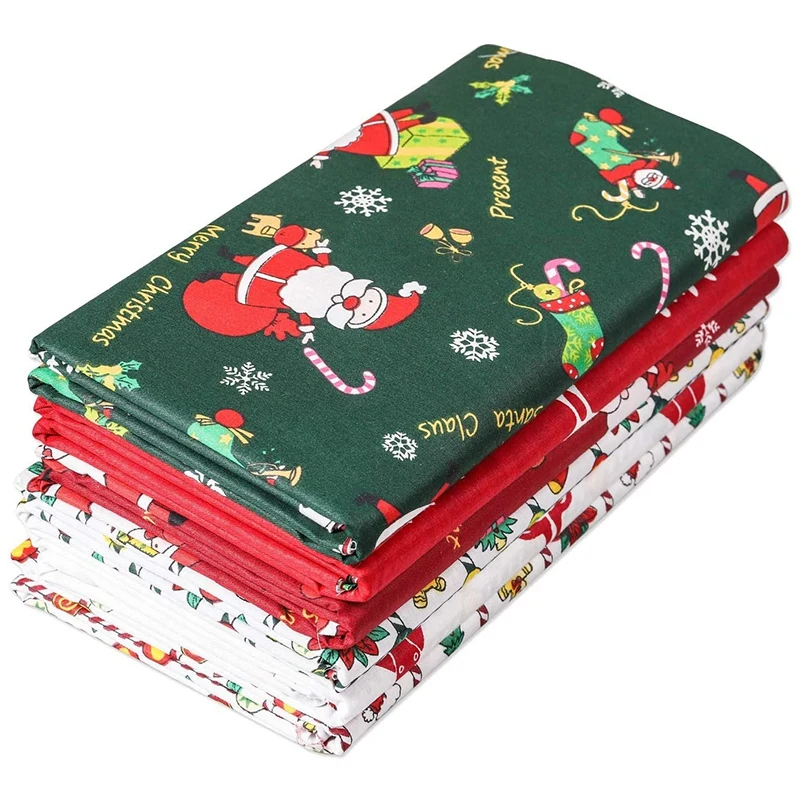 

Christmas Theme Square Piece of Cotton Fabric, Snowman and Santa â€‹â€‹Print Stitched Cloth Art Bundle, 6 Pack