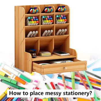 

Wooden Desk Organizer Multi-Functional DIY Pen Holder Box Desktop Stationary Home Office Supply Desktop Storage Rack