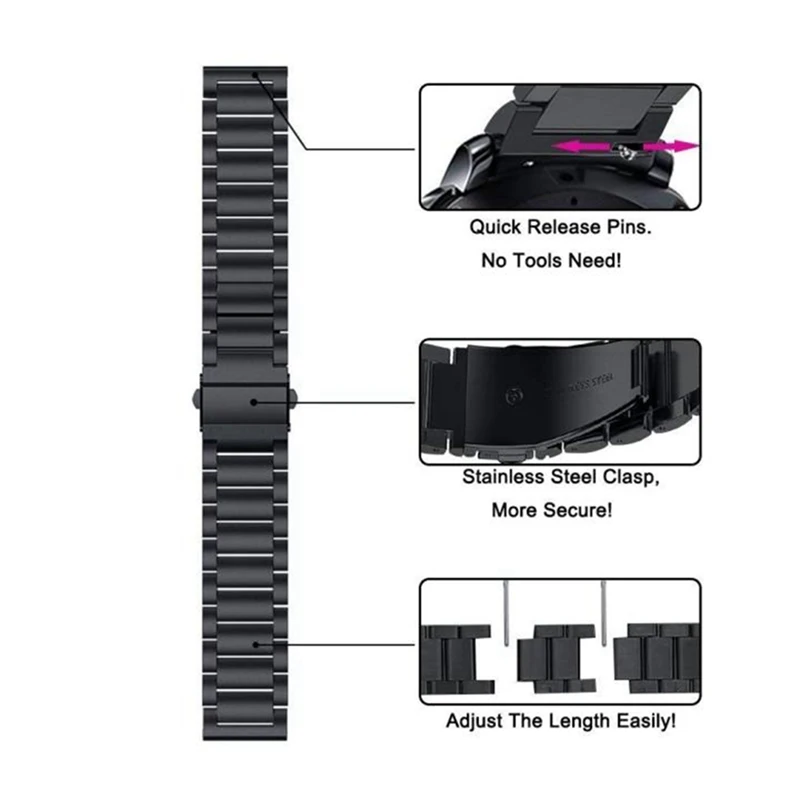 Металлические часы из нержавеющей стали для оригинальных часов huawei GT/samsung galaxy watch 46 мм gear S3 умные часы с ремнем браслет