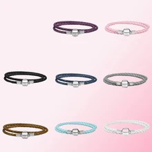 925 пробы, серебро, классика, многоцветная, двойная петля, кожаный канат, женский шарм, Индивидуальные ювелирные изделия