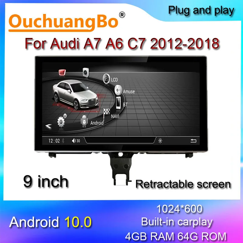 Ouchuangbo Android 10 estéreo de audio multimedia para 9 pulgadas A7 A6 C7 S6 RS6 RS7 2012-2018 radio cassette recorder GPS 4 + 64GB