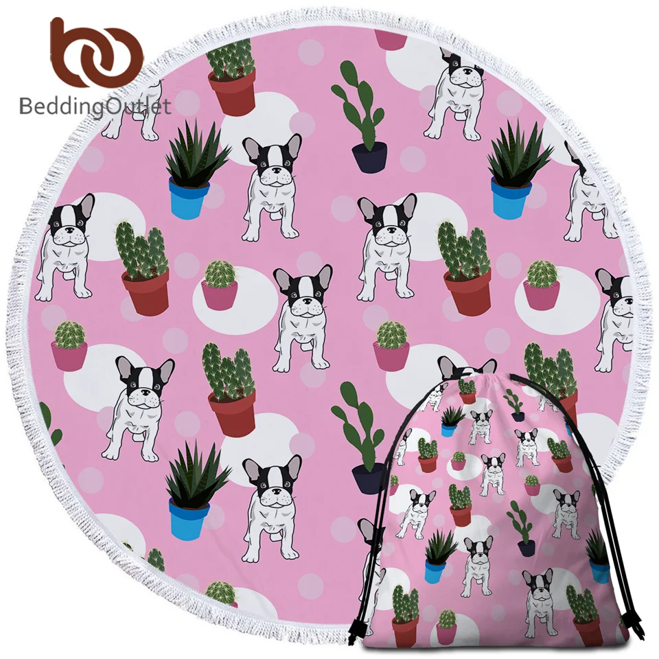 BeddingOutlet полотенце из микрофибры с рисунком бульдога пляжное в розовые точки