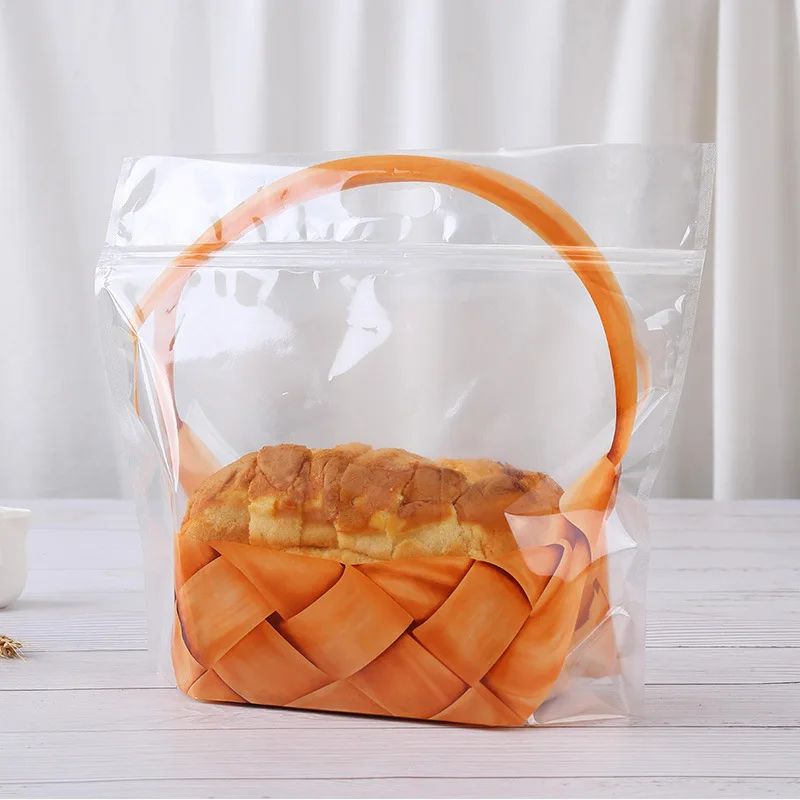 50pcs Clear Food Package Bag With Handle Disposable Transparent