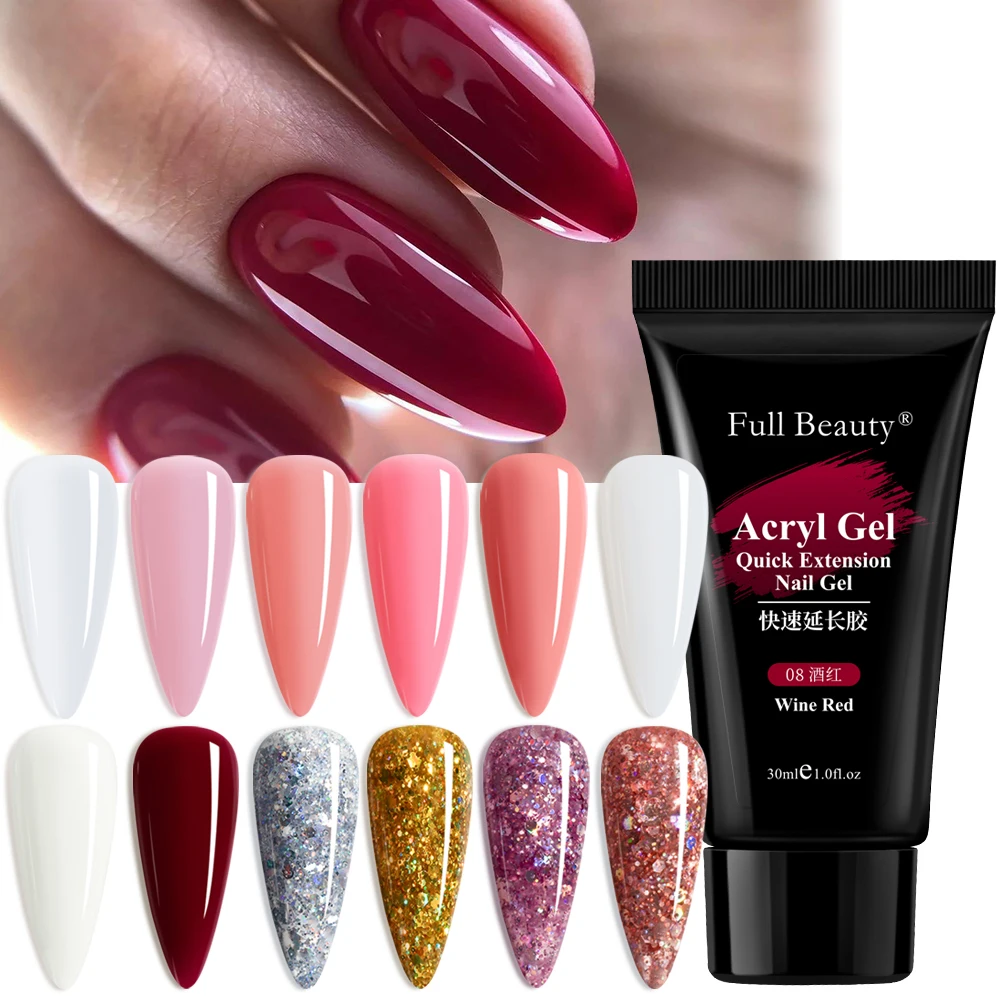 30 мл Полигель для ногтей бордовый акригель гель наращивания нюдовый прозрачные