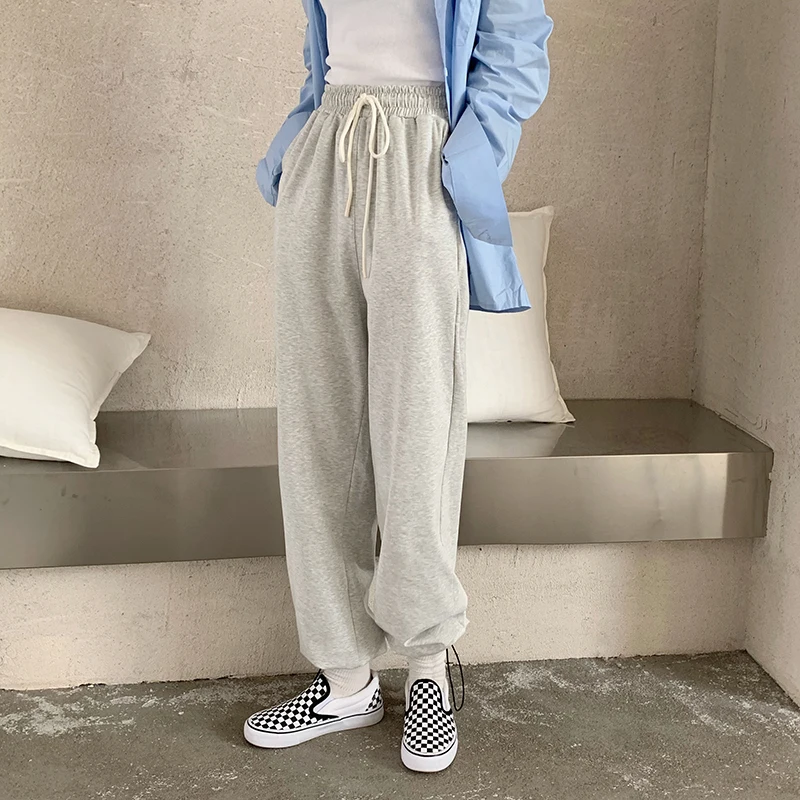 

Women Sport Drawstring Elastic Waist Jogging Pants Winter Warm Loose gray Sportwear Trousers Female Fashion Casual Pants