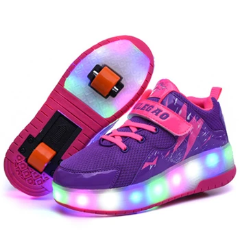 

USB Charging LED Children Sneakers with Double Wheels Kids Glowing Shoes Skate Roller Shoes for Boys Girls Gift
