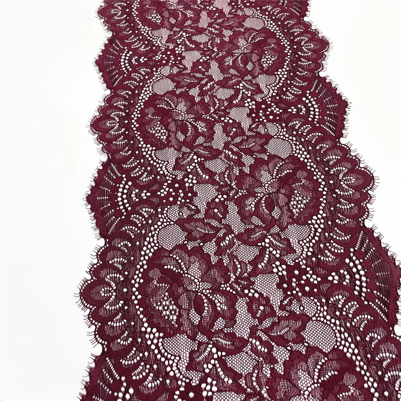 3y/lot Width 23cm Burgundy Red Elastic Eyelash Lace trim For Clothes Skirt Hem Underwear Sewing Craft DIY Apparel Fabrics Lace 1