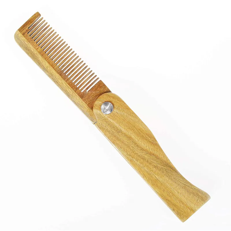 Men\'s Wooden Brush Comb Natural Sandalwood Fine Tooth Folding Hair Beard Portable Mustache Styling Tools Pocket Comb Waves Brush