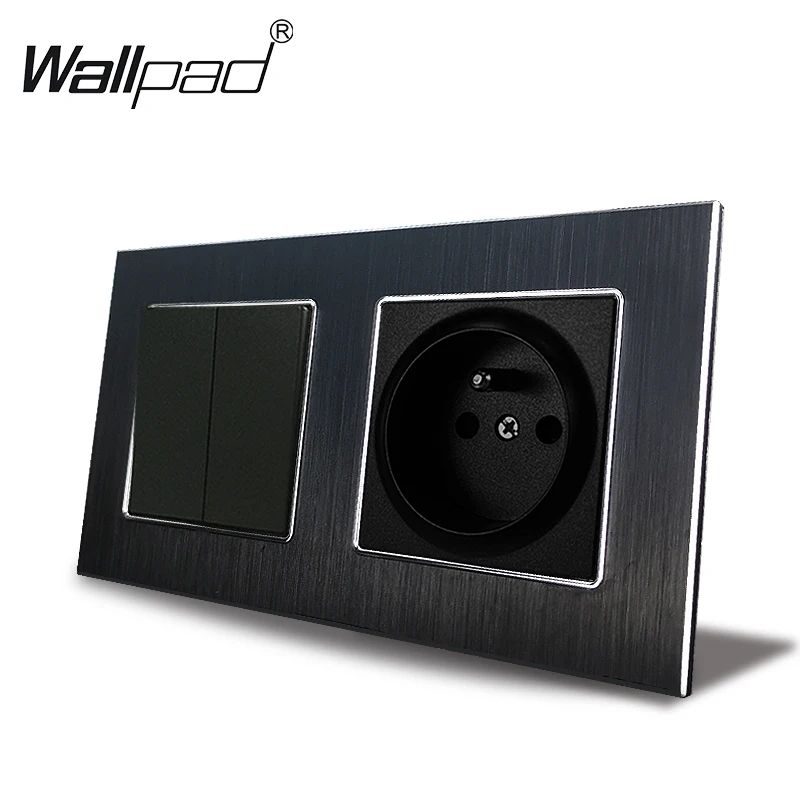 2 Gang переключатель и французская розетка Wallpad 110V-240V AC Алюминий рамка 16A банды