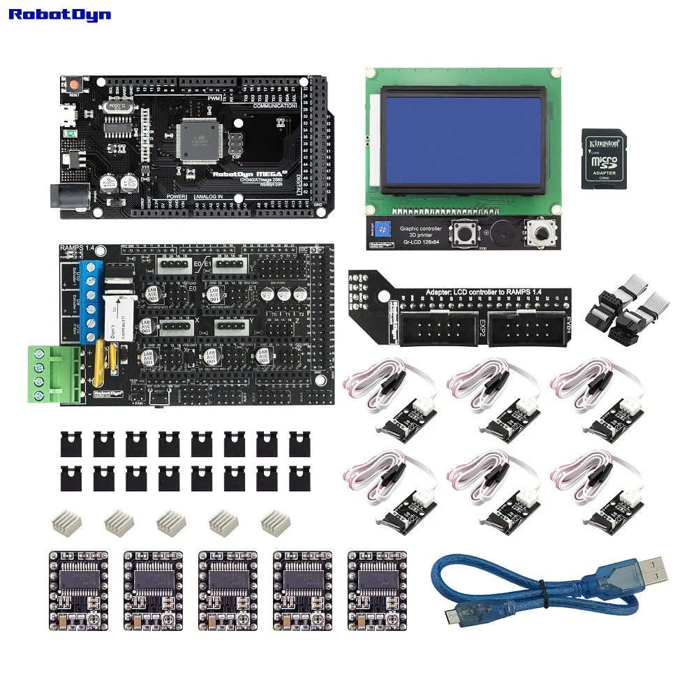 With DRV8825 driver 3D принтер и CNC KIT2. MEGA 2560+ RAMPS 1,4+ графический контроллер 128x64+ драйверы+ концевой упор, совместим с Arduino и RepRap - Цвет: With DRV8825 driver