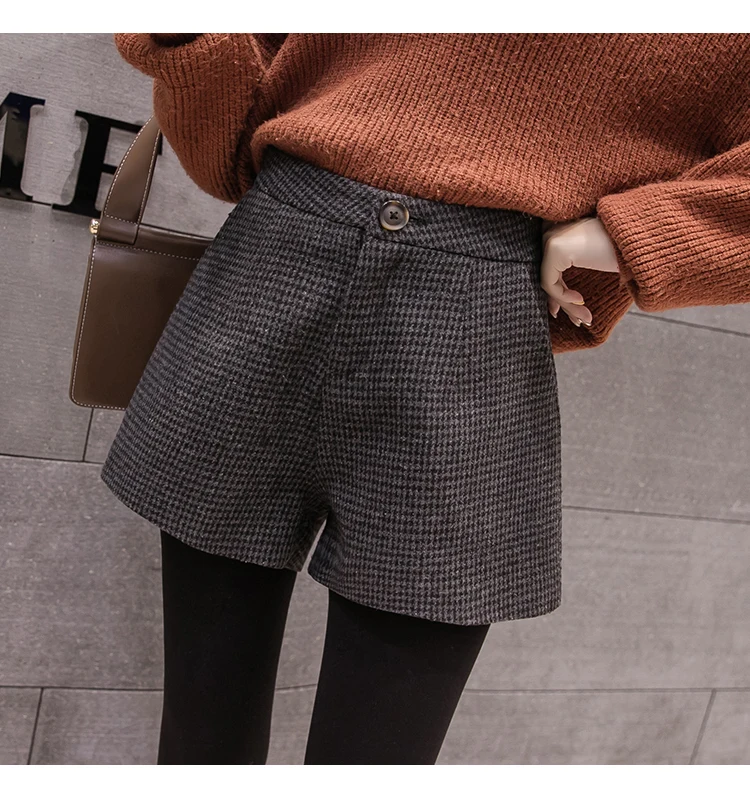 Осенне-зимние шерстяные короткие женские корейские винтажные Клетчатые ...