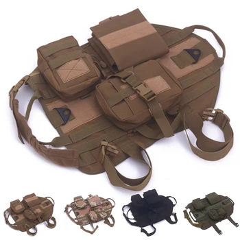

Large Nylon Fastener Pet Dog Outdoor Training Dog Harness Soft Nylon Vest W/ 3 Detachable Pouch Bags Adjustable