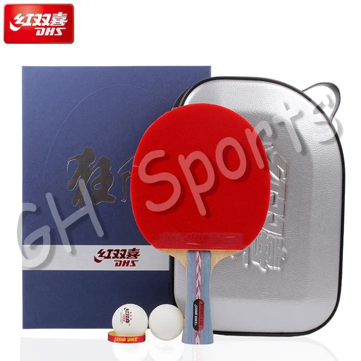 

DHS Original Hurricane 3 Table Tennis Racket with Rubber + Balls + Bag Gift Set Ping Pong Bat Pimples In