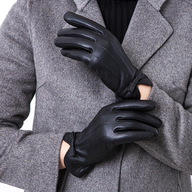 Gants d'hiver en cuir véritable pour femme, en daim, peau de mouton, avec  écran tactile thermique, pour garder au chaud et conduire, 3328 - AliExpress