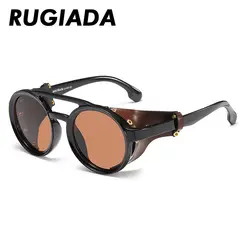 RUGIADA брендовые новые винтажные поляризационные стимпанк Солнцезащитные очки для мужчин панк кожа боковой щит Мужские Круглые