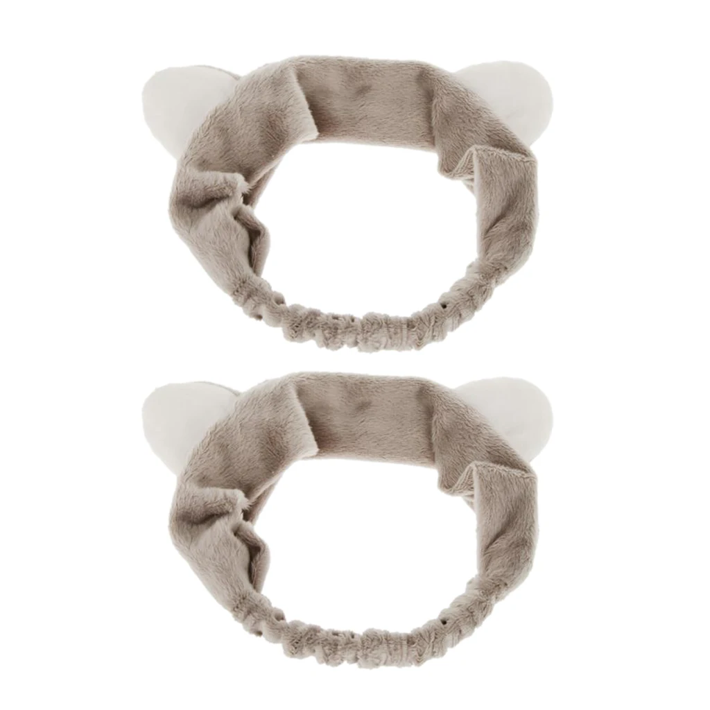 2Pcs Cat Ear Make Up Face Washing Shower Mask Hairband Snood Headband Grey