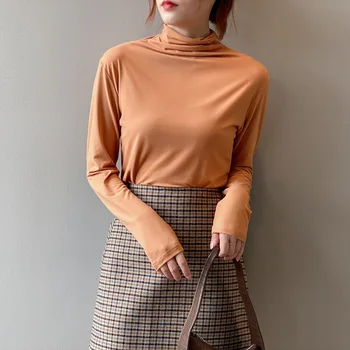

2020 Women Autumn Turtleneck Basic T Shirts Long Sleeve Women High Quality Slim Tops Pure Color Casual Women Tops Pull Femme