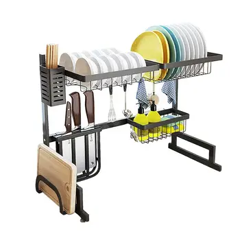 

Brand Over Sink Dish Drying Rack Plate BIg Drainer Holder large space durable top quality Stainless Steel black 2 Tier 65cm
