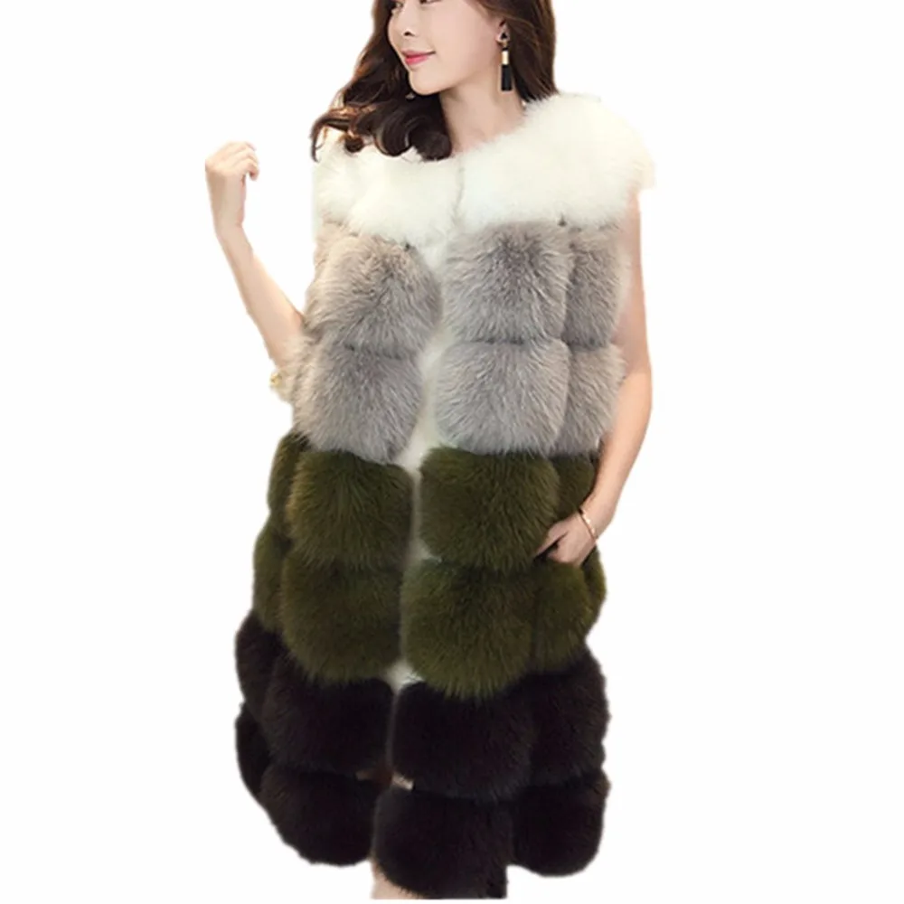 

Winter Lady Faux Fur Coat Warm Faux Fox Fur Vest Women Thick Overcoat Fur Vest Outerwear