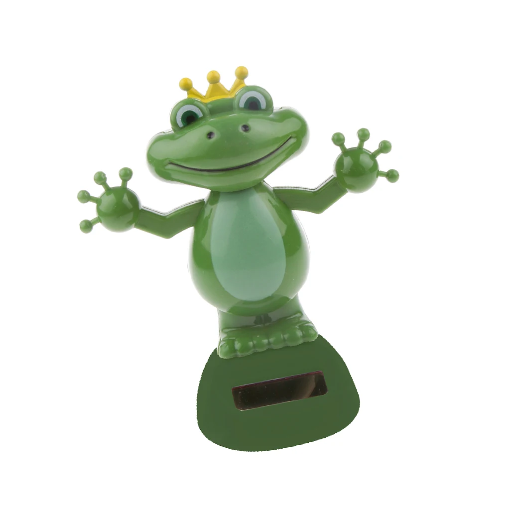 Solar Power Doll Dancing Frog Prince with Crown Bobble Head Solar Powered Indoor Toys Office Desk Car Decor Interior Ornament
