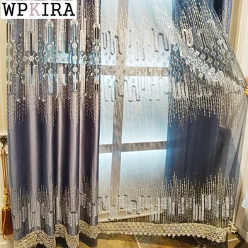 

Nordic Luxury Hollow Embroidery Curtain for Living Room Geometirc Lace Bottom Fabric Sheer Drape for Bedroom Window S564#40