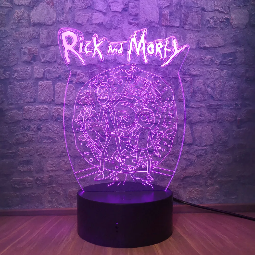 Рик и Морти 3D светодиодный Ночной светильник с рисунками из любимых детьми мультфильмов для детей Спальня декоративный светильник USB сенсорный Сенсор RGB LED Настольная лампа для детей подарок