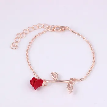 

V-192 New Elegant Adjustable Red Rose Flower Bracelet For Women Charm Chain & Link Bracelets Wedding Jewelry Gift