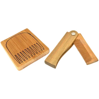 

1pcs Beard Comb Children Comb Head Comb Manual Massage Comb & 1pcs Wood Folding Comb Mini Pocket