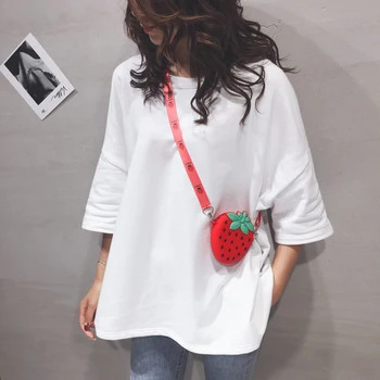 

Creative Cute Cartoon Fruit Shoulder Bag Classic Texture Delicate Design Girls Mini Strawberry Messenger Handbag Purse