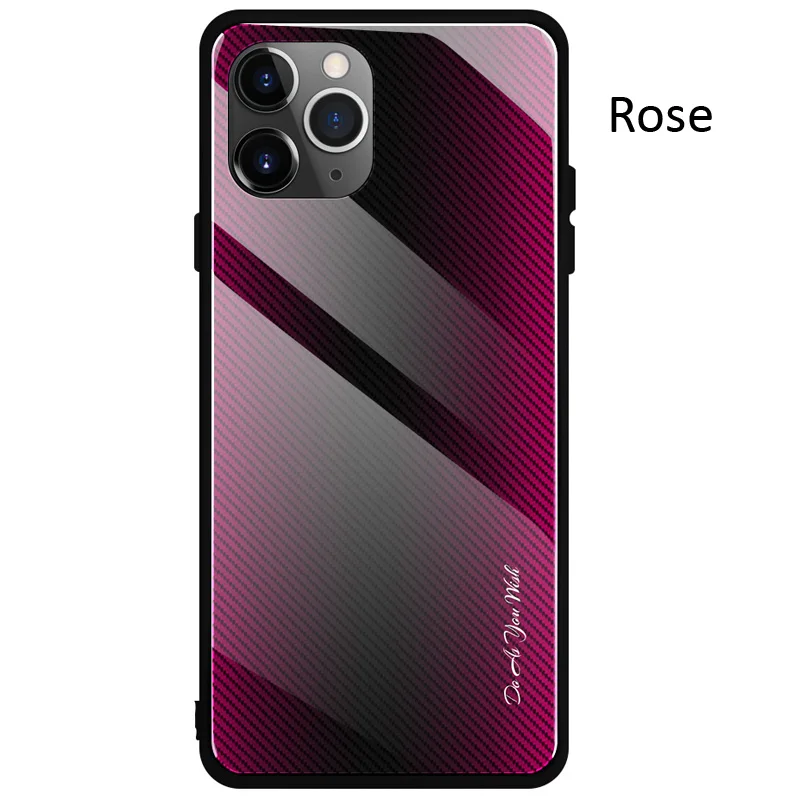 Rose Чехол из углеродного волокна с градиентом из закаленного стекла для iPhone 11 Pro Max - Цвет: Rose