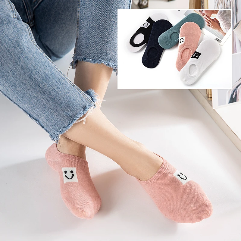 5 pairs/Lot Kawaii Women Cotton Socks Fashion Cartoon Pattern Invisible Socks Female Slipper socks Breathable Girls Boat Socks - Цвет: 7