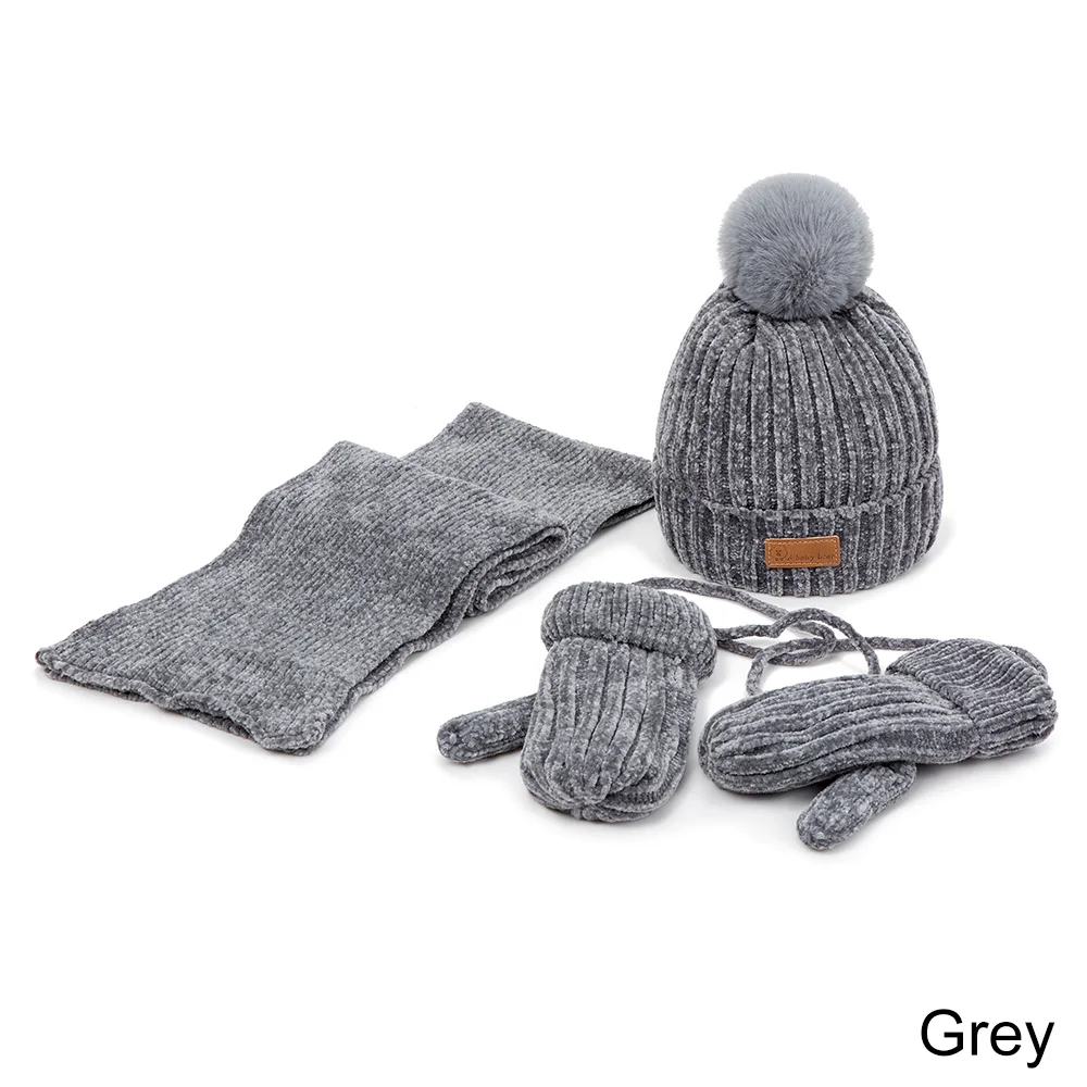 Детская зимняя шапка, шарф, перчатки, комплект, зимняя теплая шапка с помпоном, Детский мягкий вязаный шарф, веревочные перчатки на шею, 3 шт - Цвет: F