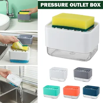 

2in1 Kitchen Hand Press Soap Lye Storage Box Press Soap Box Detergent Filling Injector Sponge Automatic Soap Pump Dispenser new