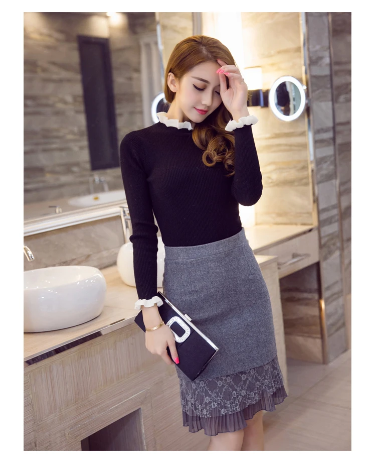 Faldas Mujer Moda женские юбки s Faldas юбка-карандаш Женская Черная кружевная юбка зима осень Jupe Femme Faldas Mujer Корейская одежда