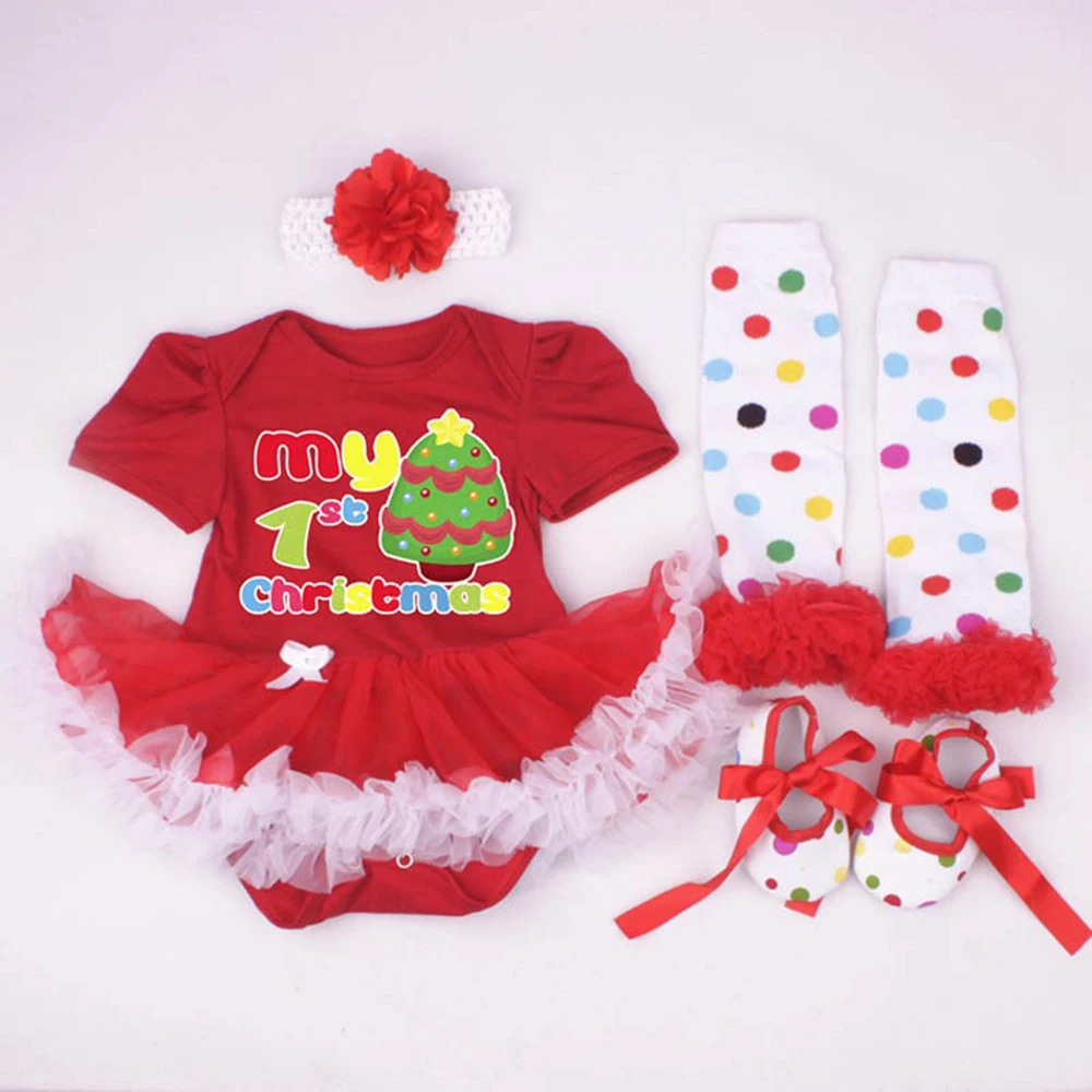 Christmas Clothing Set 4Pcs Cotton Conjunto Infantil Menina Bebe Santa Clause Newborn Ropa Ninas 2019Girl Christmas Clothing Set