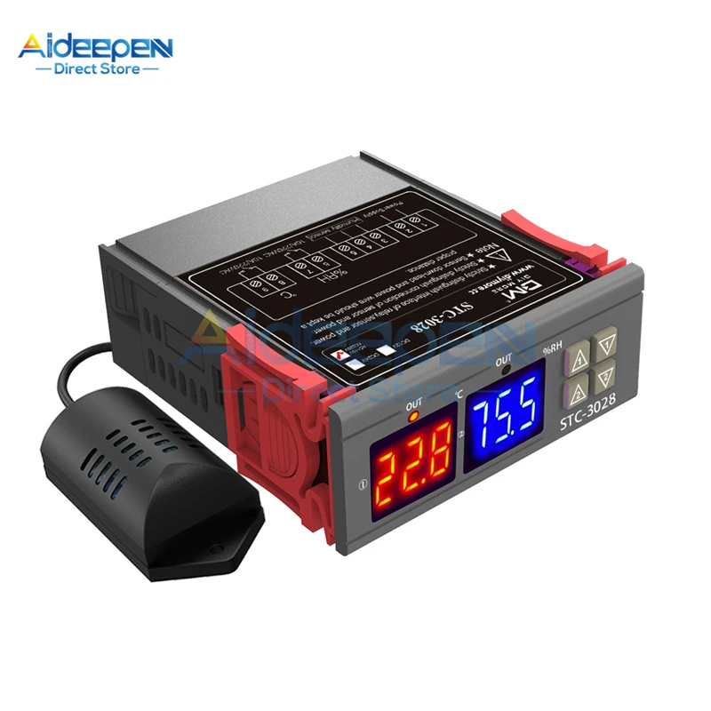 STC-3008 3018 3028 двойной цифровой регулятор температуры гигрометр C/F термостат два релейных выхода AC 110V 220V DC 12V 24V 10A - Цвет: 3028 DC 12V