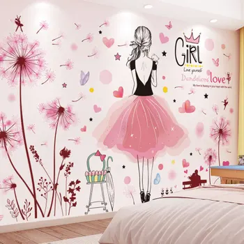 

[SHIJUEHEZI] Pink Dandelions Flowers Wall Stickers DIY Caroon Girl Wall Decals for Kids Bedroom Baby Room House Decoration