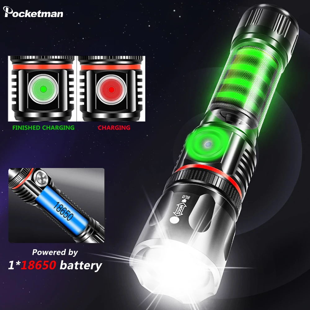 

8000LM Multifunctional LED Flashlight L2 T6 USB Rechargeable battery Powerful COB Zoom torch linterna tail magnet Work Light