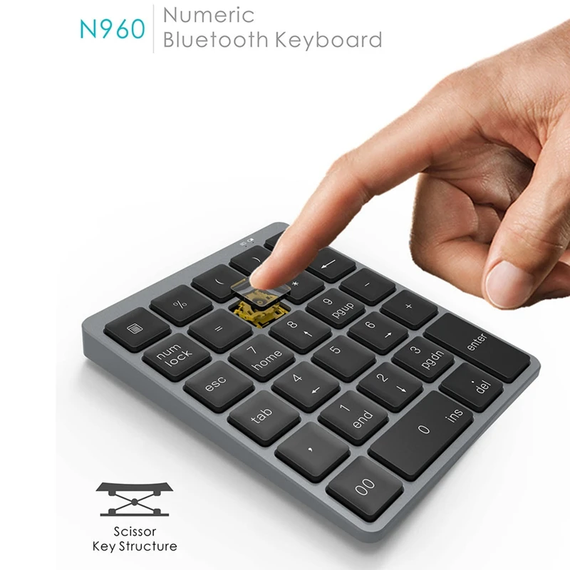 Алюминиевая Bluetooth клавиатура N960 28 клавиш USB зарядка ультратонкая беспроводная