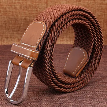 

Popular Casual Leather Belt Men's Elastic Woven Canvas Waistband Women's All-match Pin Buckle Leather Belt Factory Direct Sales